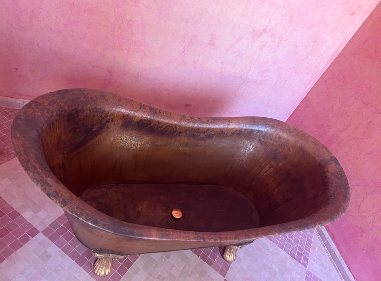 Aged Copper Clawfoot Tub , Rustic Copper Bathtub Bathroom