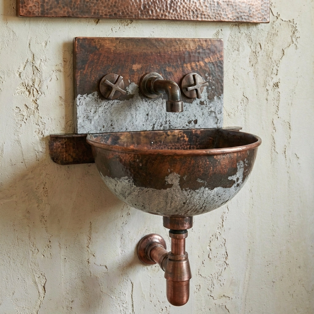 Aged copper wall mounted bathroom sink
