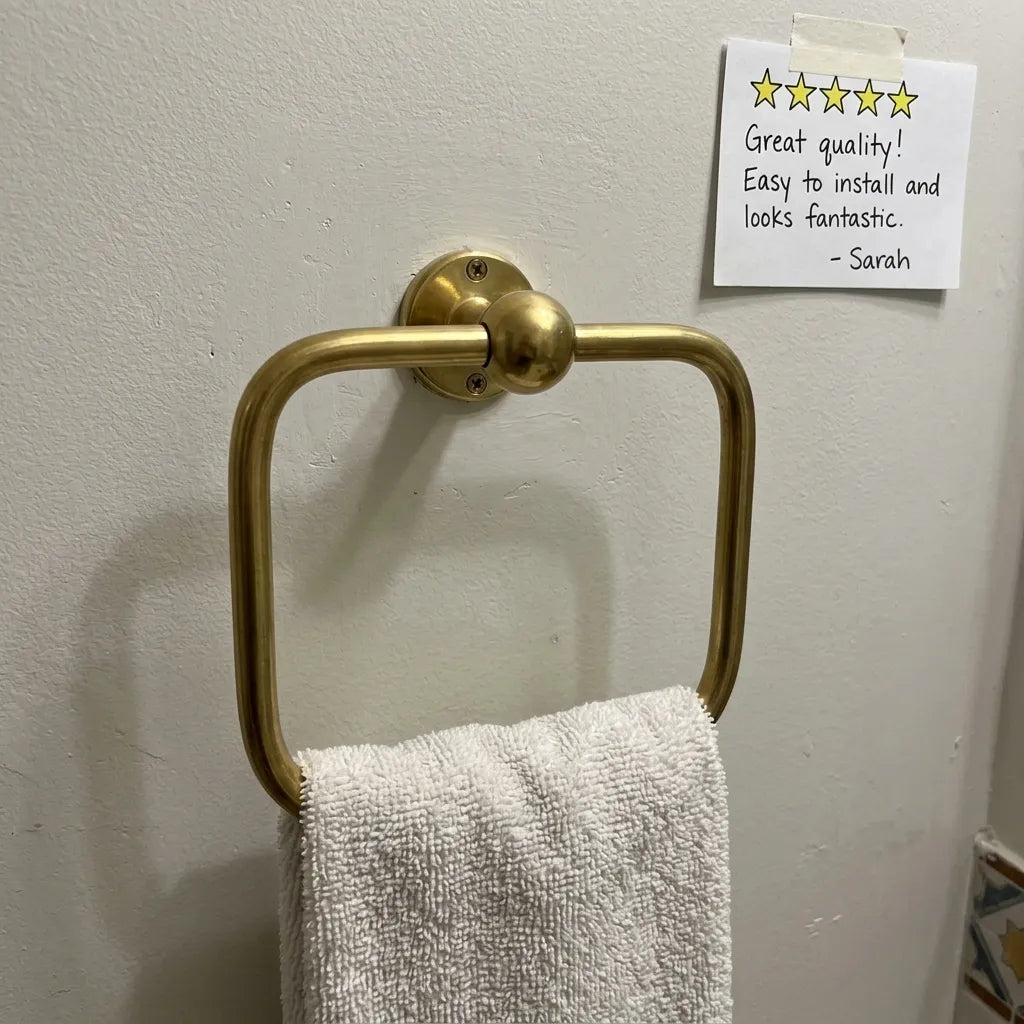 Solid Brass Square Hand Towel Loop with Minimalist Design