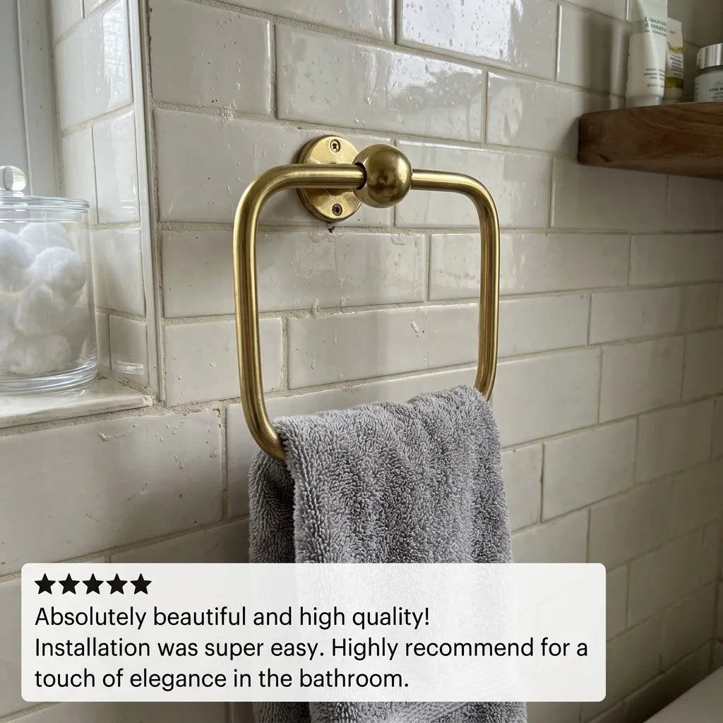 Solid Brass Square Hand Towel Loop with Minimalist Design