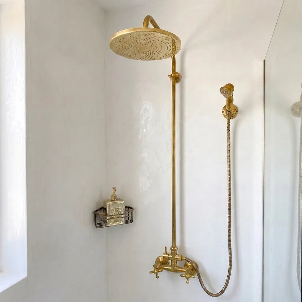 Luxury brass shower with curved gooseneck shower arm