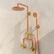 Handcrafted solid copper exposed rain shower system with handheld shower
