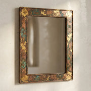 Antique Copper Wall Mirror with Verdigris Patina and Gold Leaf Accents