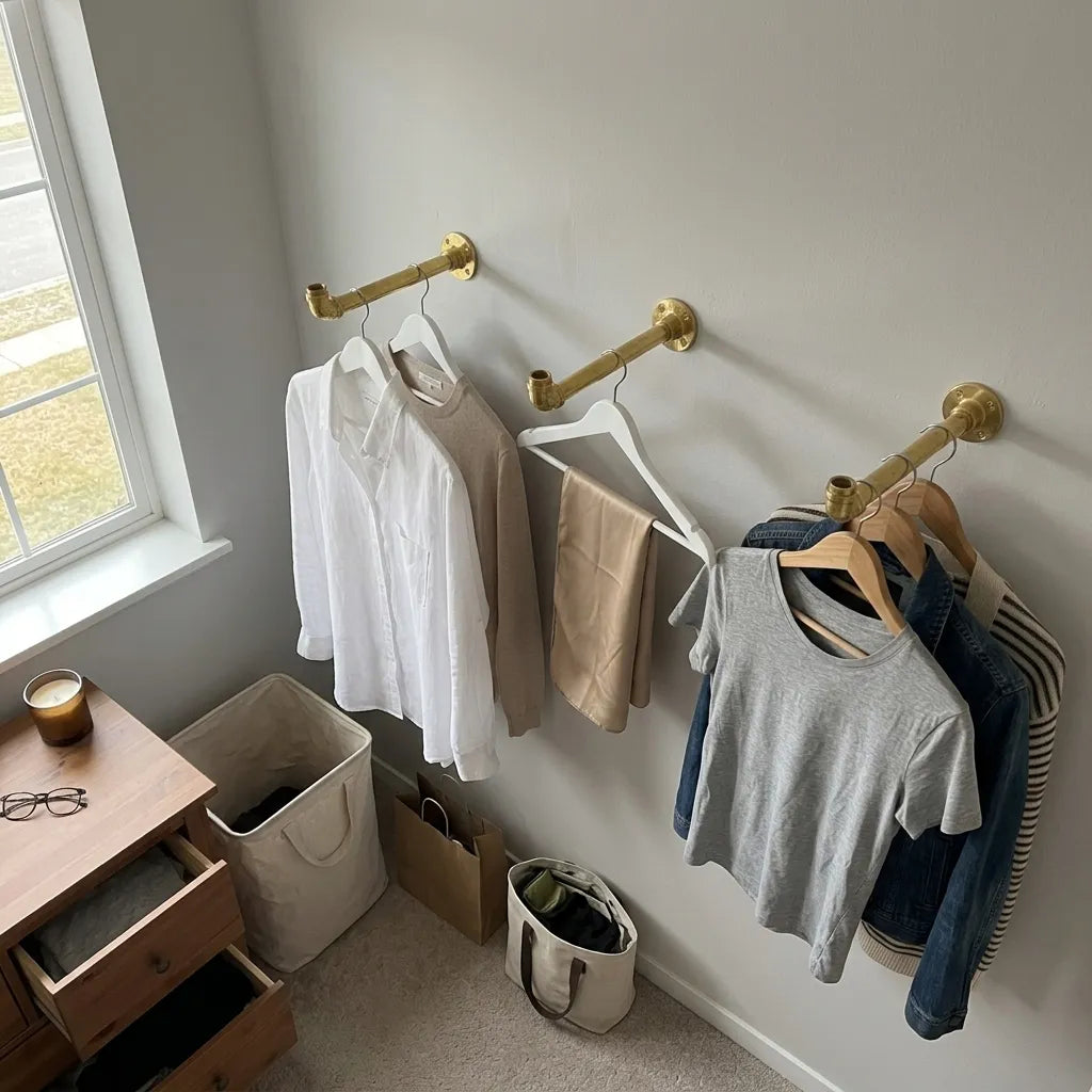 Handcrafted brass valet rod mounted on bedroom wall