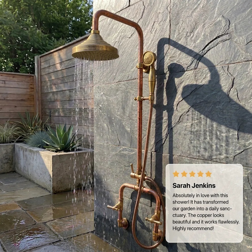 Vintage Copper Pipe Shower with Brass Rainfall Head