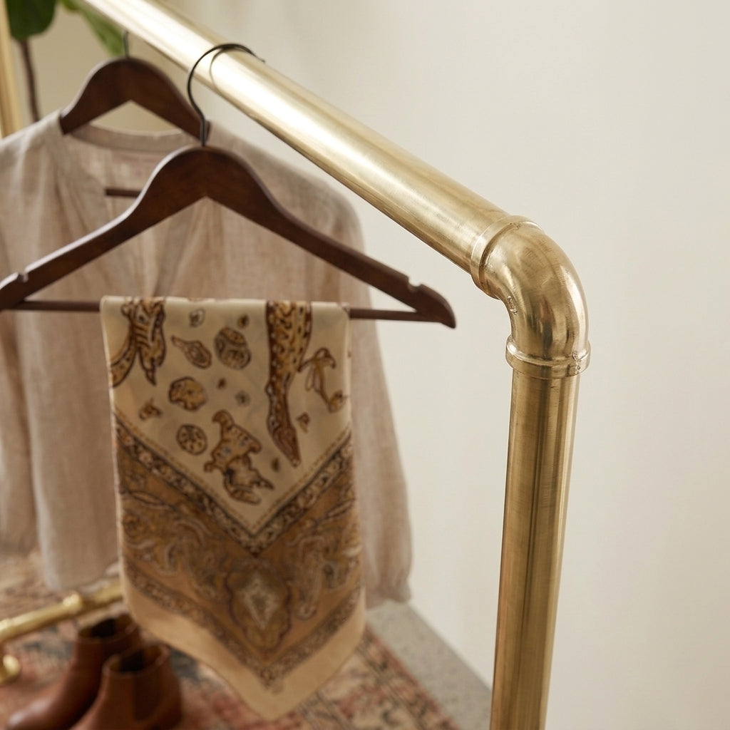 Luxury brass clothing rack for bedrooms, dressing rooms, and boutiques