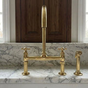 Two-Hole Brass Bridge Kitchen Faucet with Cross Handles