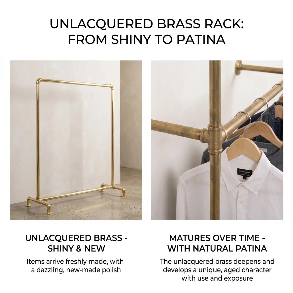 Solid Brass Floor to Wall Garment Rack with Double Hanging Rails