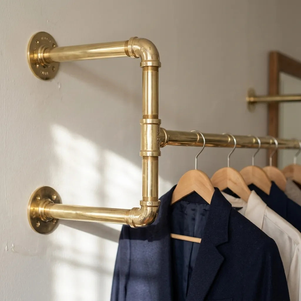 Wall-mounted heavy-duty brass garment rack