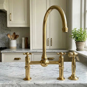 High-Arc Brass Bridge Kitchen Faucet with Cross Handles