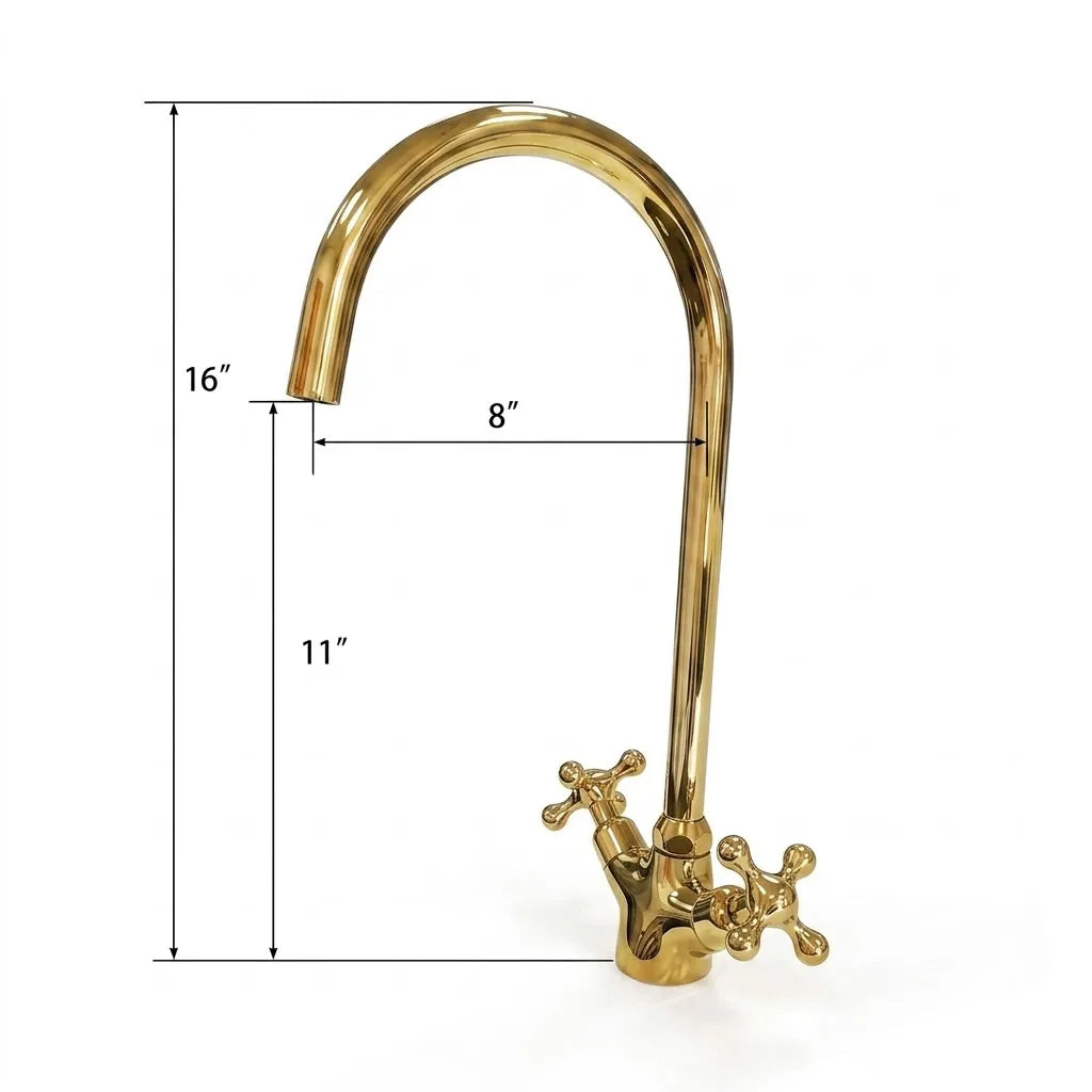 Brass Monoblock Kitchen Faucet with Cross Handles