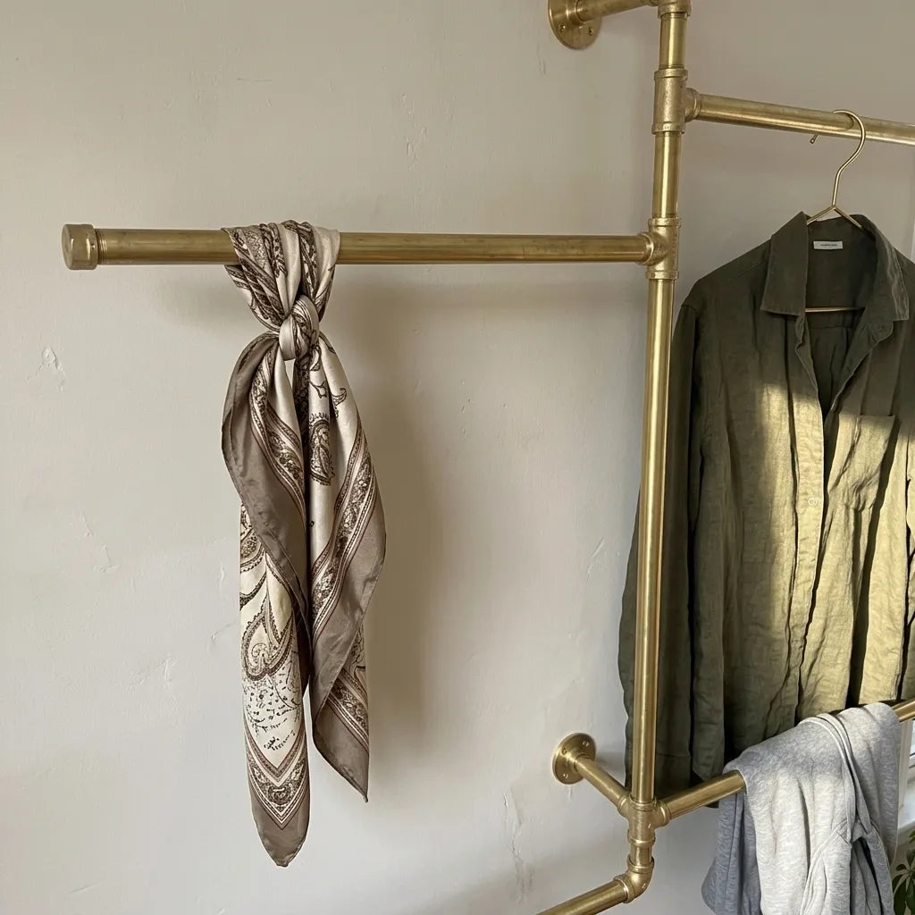 Handcrafted brass wall organizer for clothing and accessories