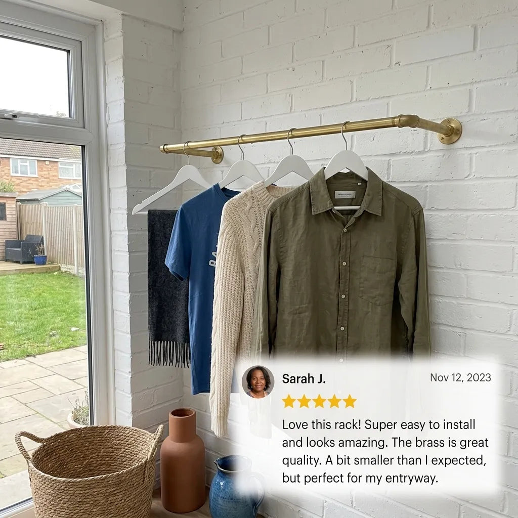 Solid Brass Wall Mounted Clothes Rail for Open Closet Storage