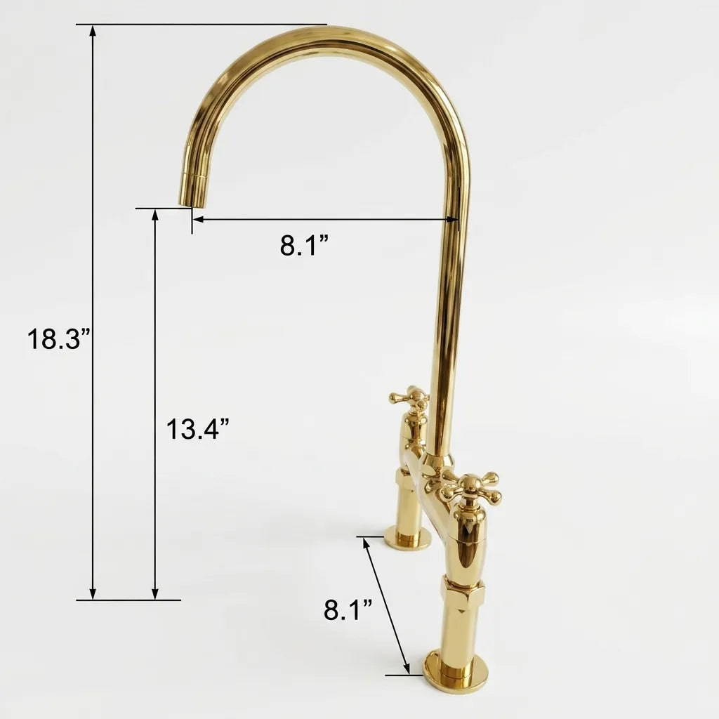 Two-Hole Brass Bridge Kitchen Faucet with Cross Handles
