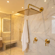 Square solid brass shower set with concealed wall controls