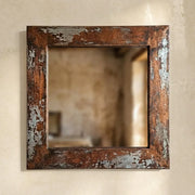 Rustic Oxidized Copper Wall Mirror with Distressed Metal Frame and Vintage Patina Finish
