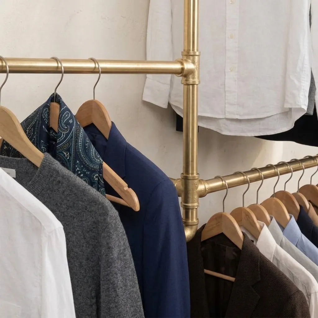 Modular Solid Brass Multi-Level Wardrobe Rail System