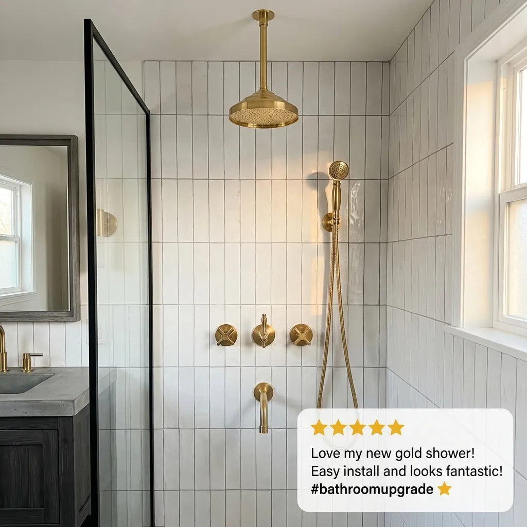 Unlacquered Brass Concealed Shower System with Ceiling Rain Shower & Tub Spout