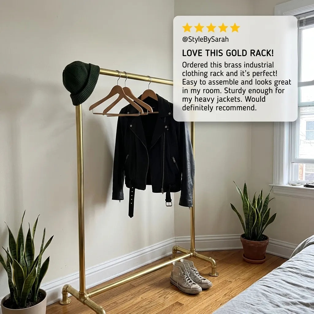 Solid Brass Freestanding Garment Rack for Bedroom & Boutique Display