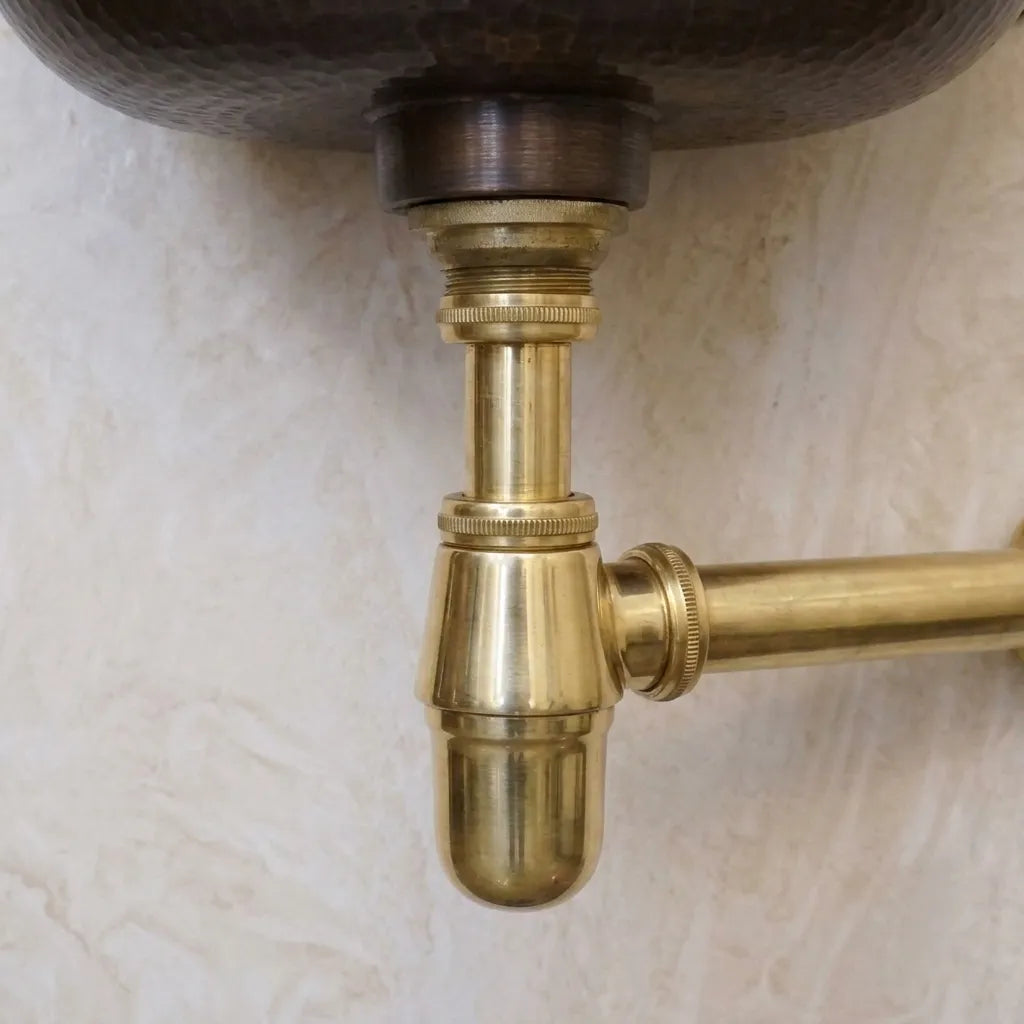 Handmade Aged Copper Utility Sink with Brass Wall-Mounted Faucet