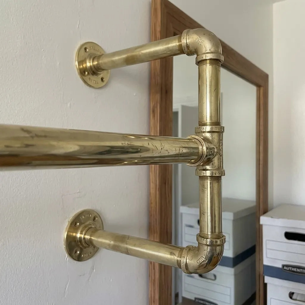 Reinforced brass clothes rail for luxury closet storage