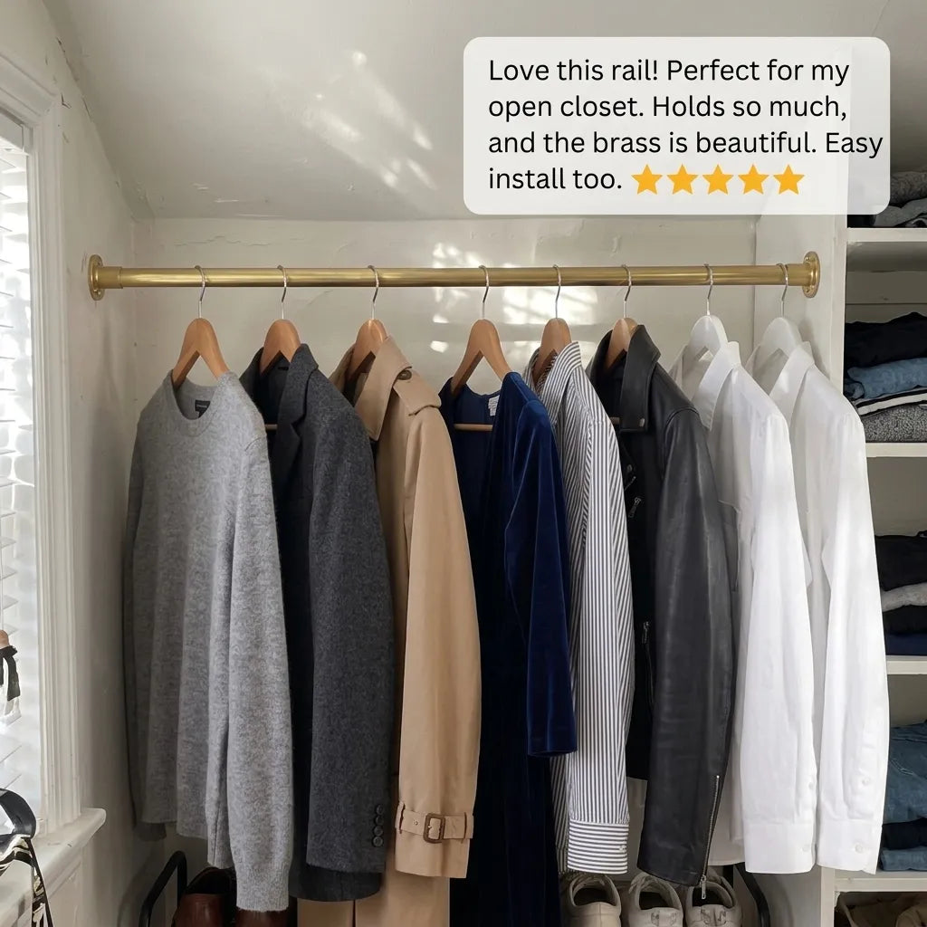 Solid Brass Wall-to-Wall Closet Rod for Built-In Wardrobes