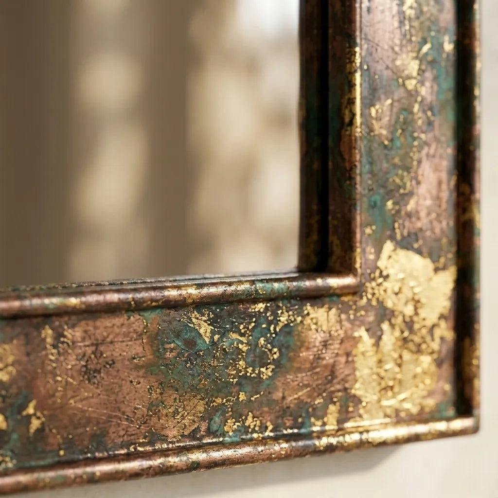 Rectangular Copper Vanity Mirror with Weathered Patina for Rustic Interiors