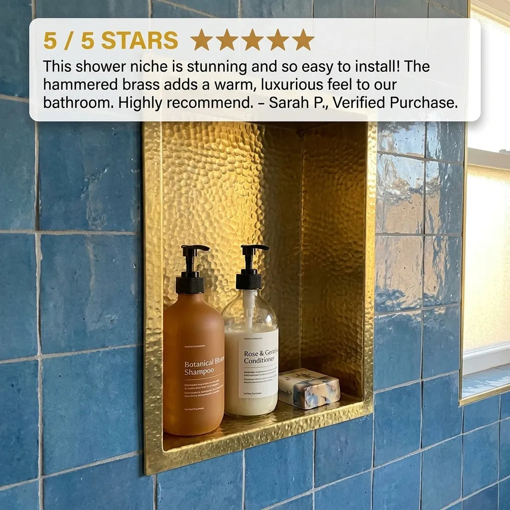 Hand Hammered Solid Brass Recessed Shower Niche for Built-In Storage