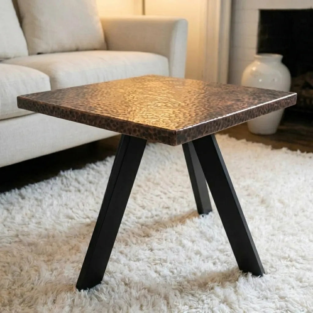 Artisan copper coffee table with handcrafted hammered finish