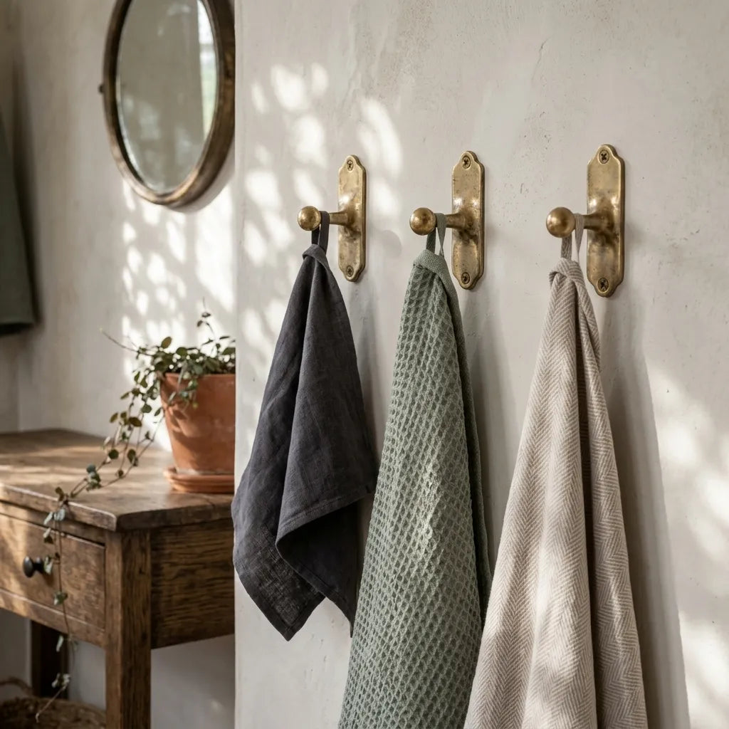 Luxury solid brass wall-mounted hook for hanging robes, towels, coats, hats, and everyday accessories.