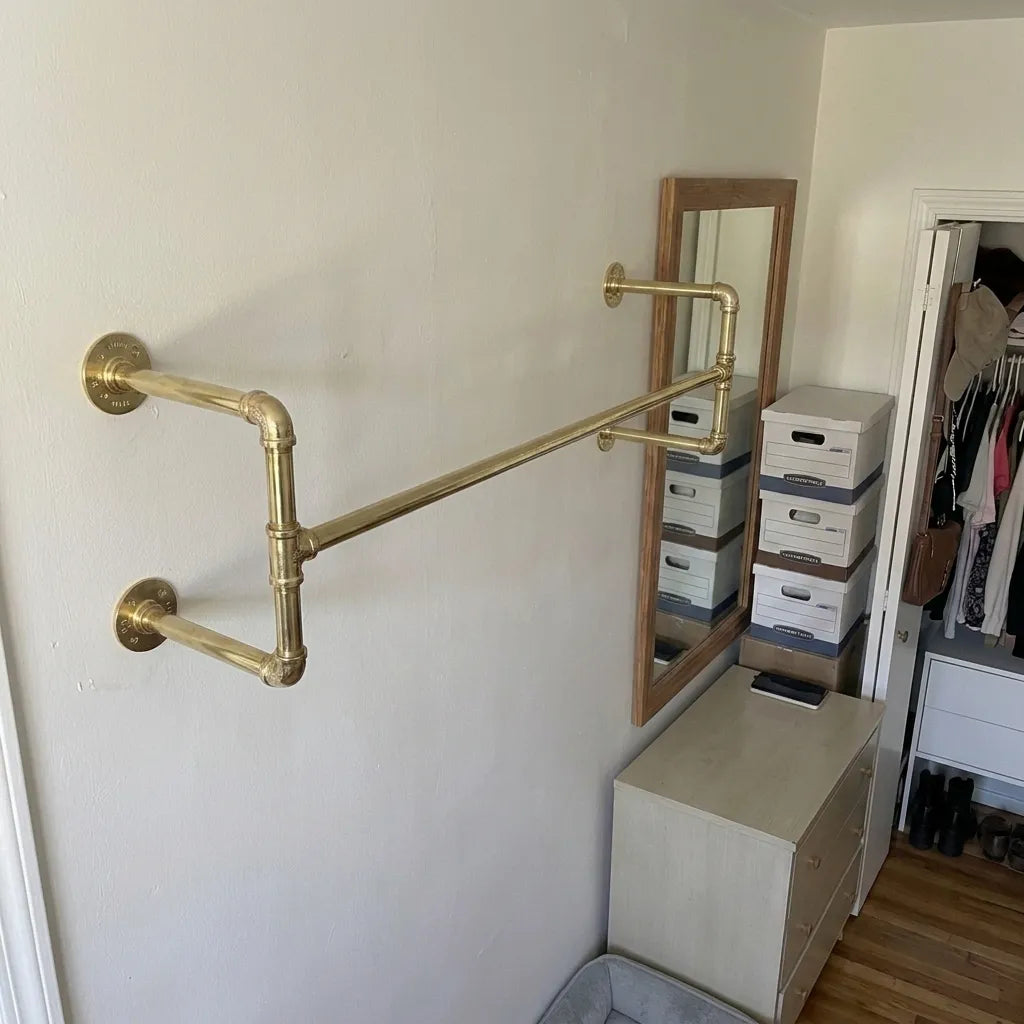 Large solid brass hanging rack for wardrobe organization