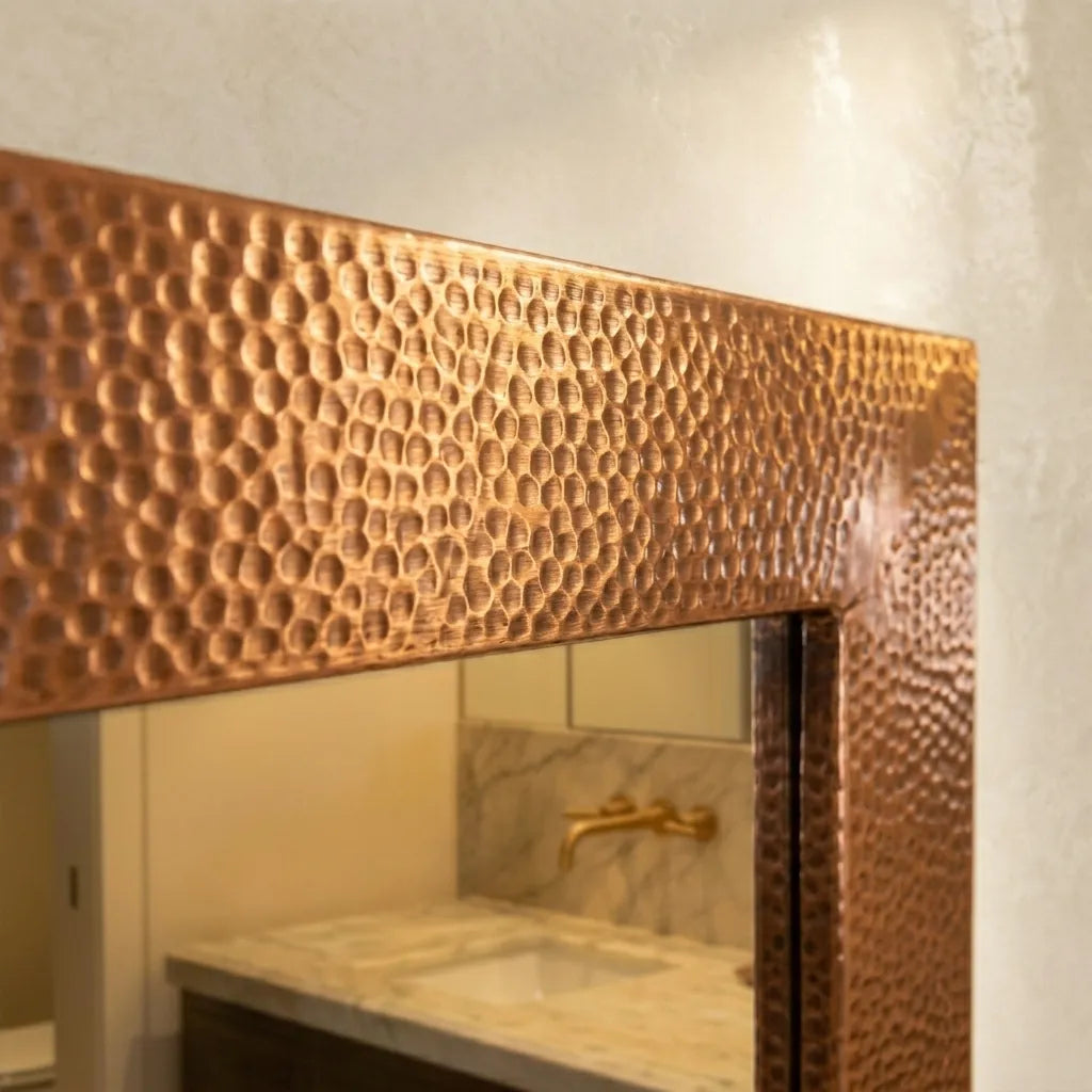 Artisan Copper Wall Mirror with Hand Hammered Metal Frame and Luxury Bathroom Styling
