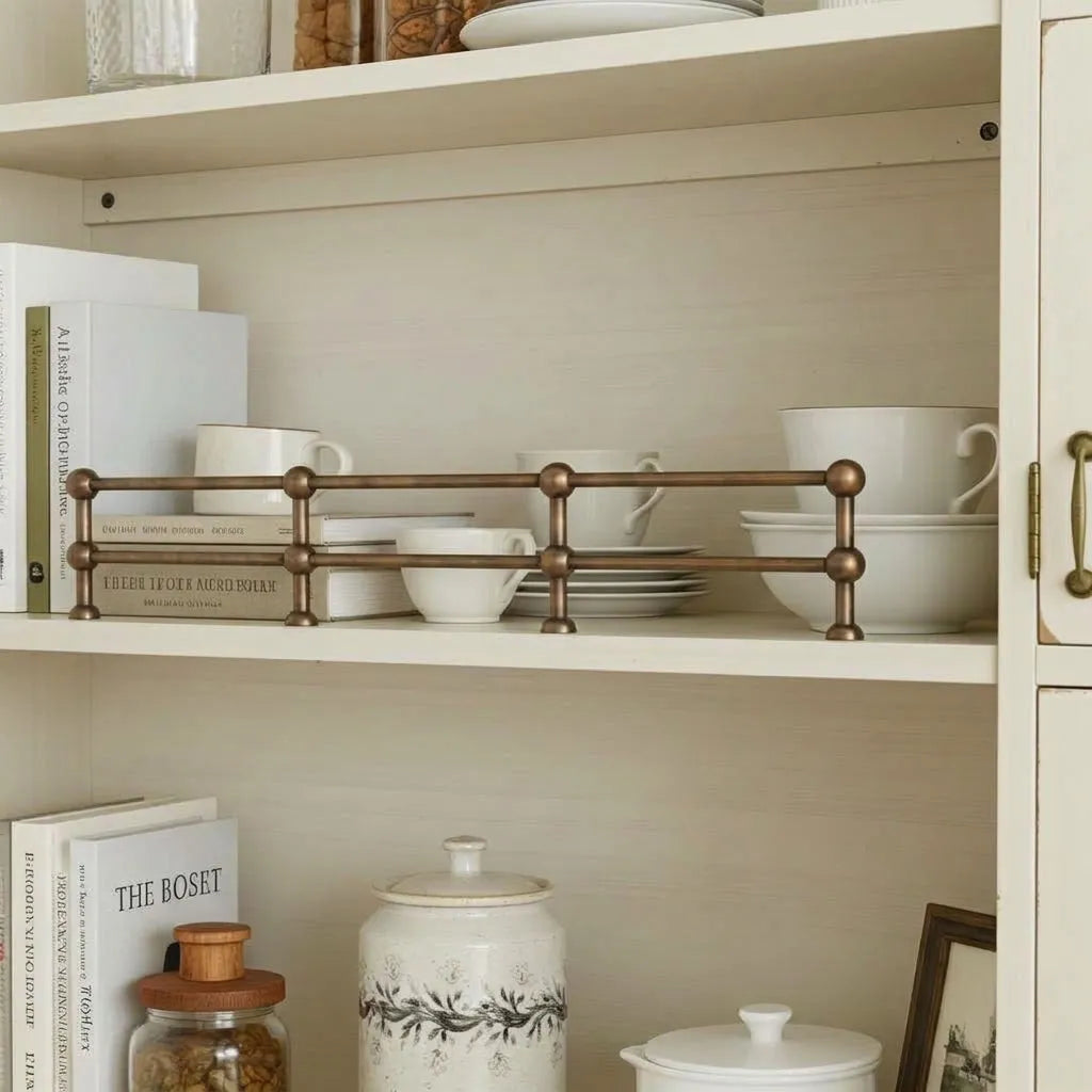 Solid Brass Sphere Gallery Rail for Open Shelving