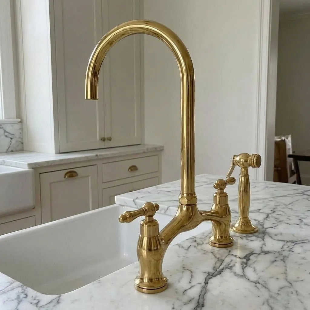 Traditional Brass Kitchen Faucet with Lever Handles