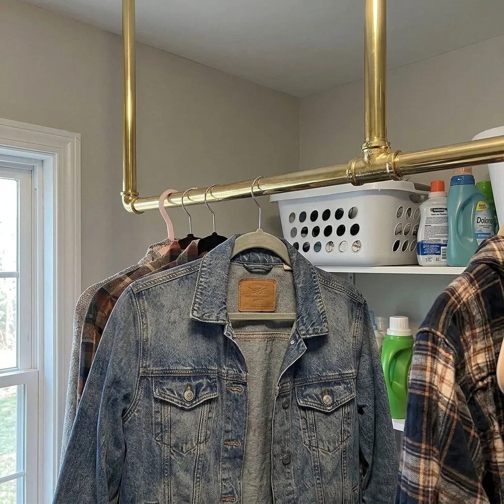 Luxury brass clothes rail for walk-in closet storage