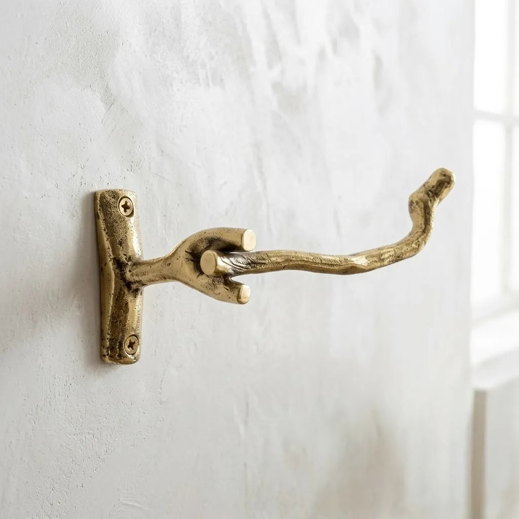 Handcrafted solid brass branch toilet paper holder for rustic bathrooms