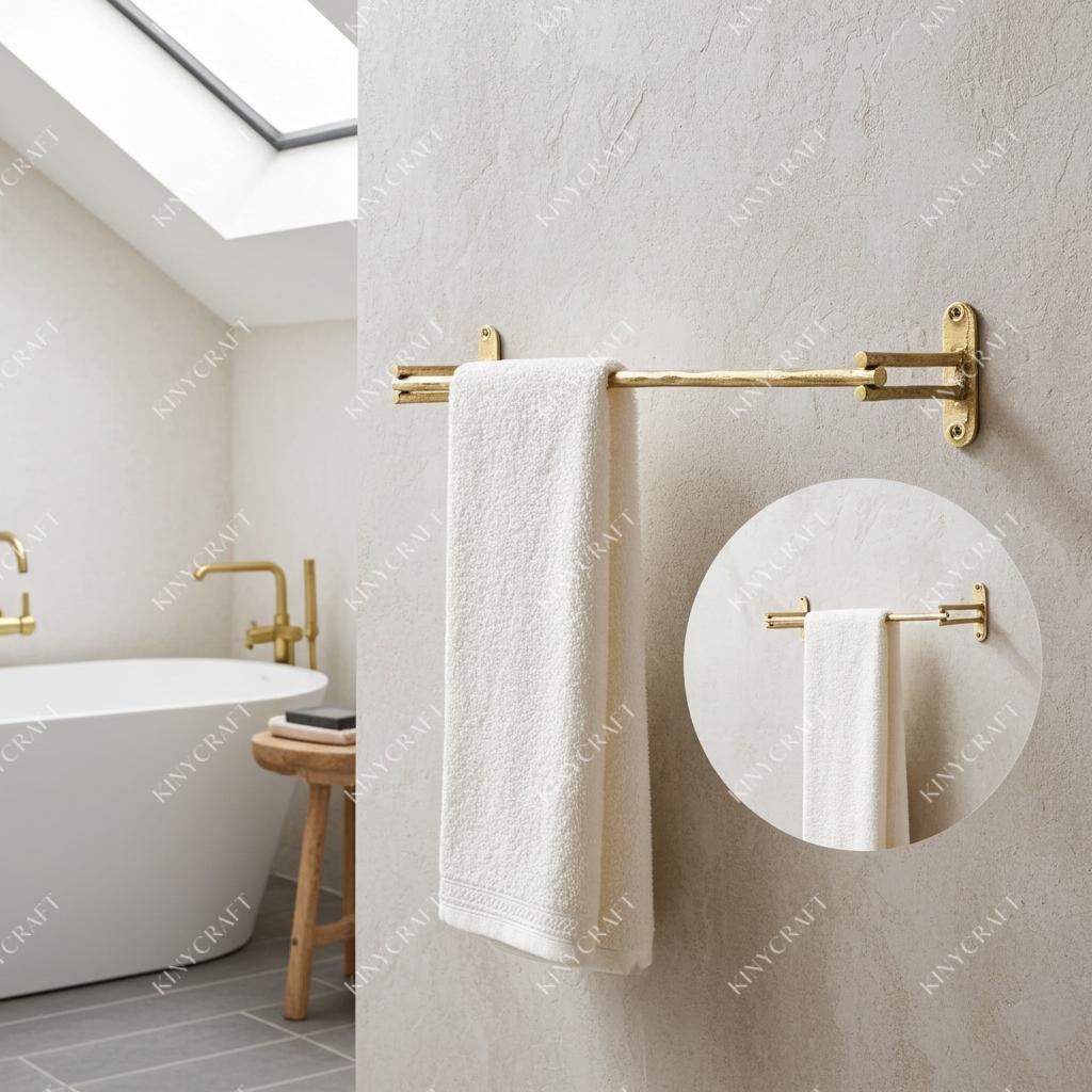 Handmade brass bathroom towel bar for modern and farmhouse bathrooms