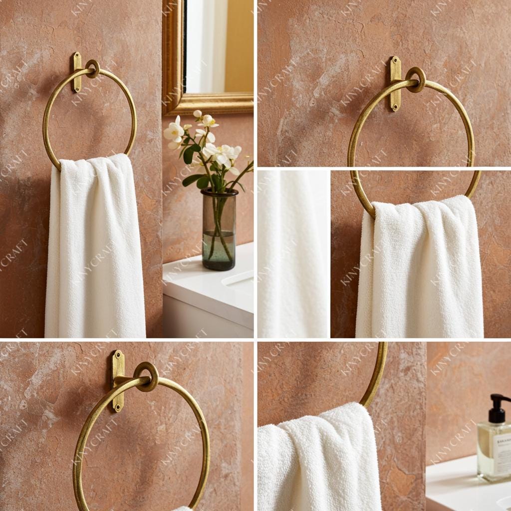 Solid brass wall mounted towel ring for farmhouse bathroom