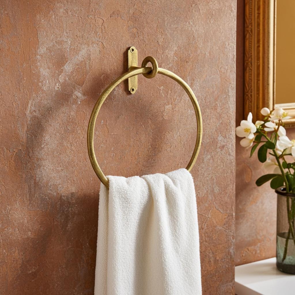 Rustic solid brass towel ring for luxury bathroom decor