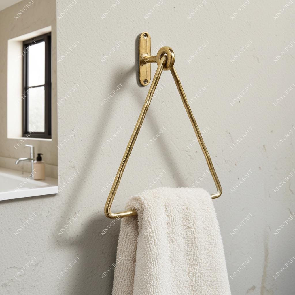 Handmade brass triangle towel ring for modern and vintage bathrooms
