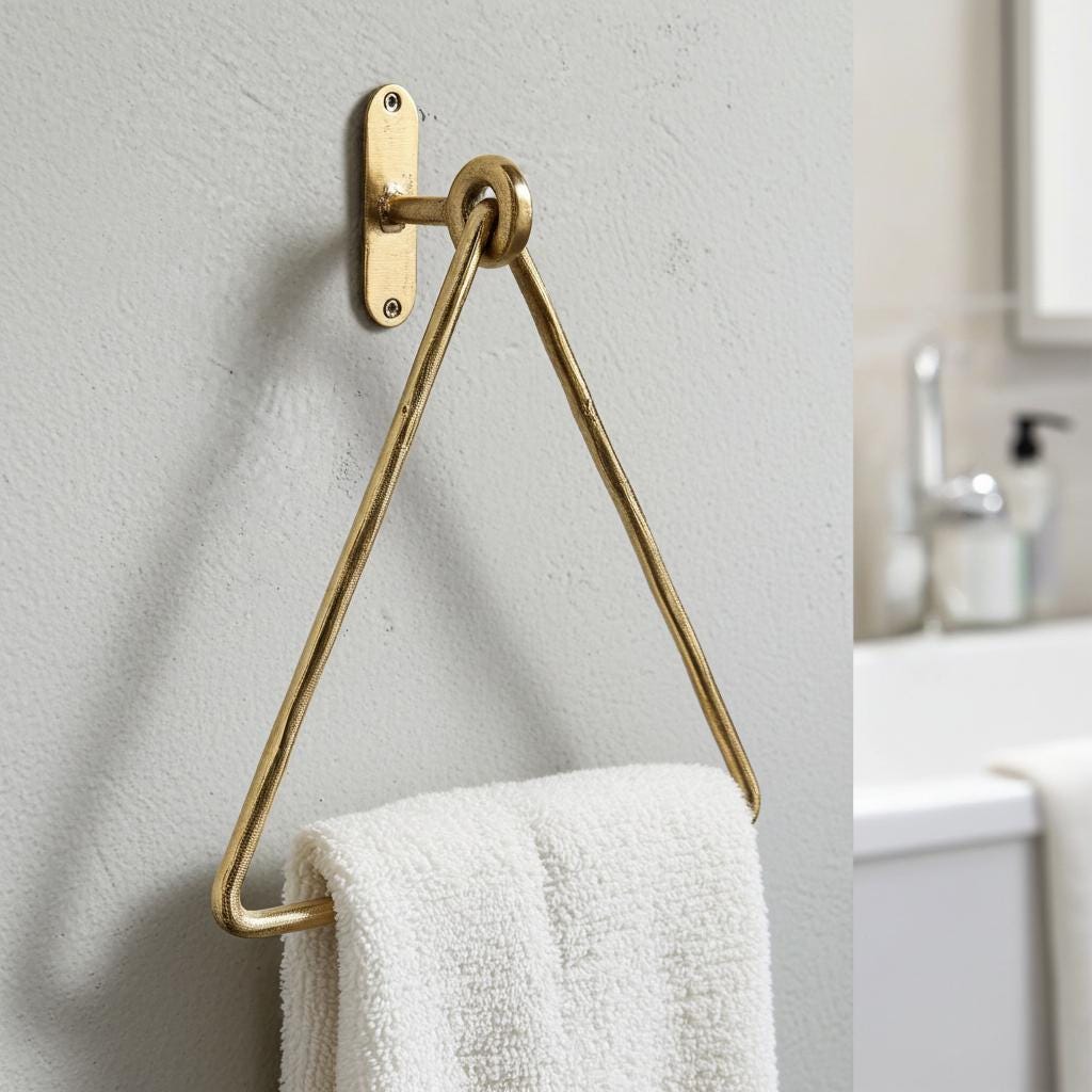 Solid brass triangle towel ring wall mounted for farmhouse bathroom
