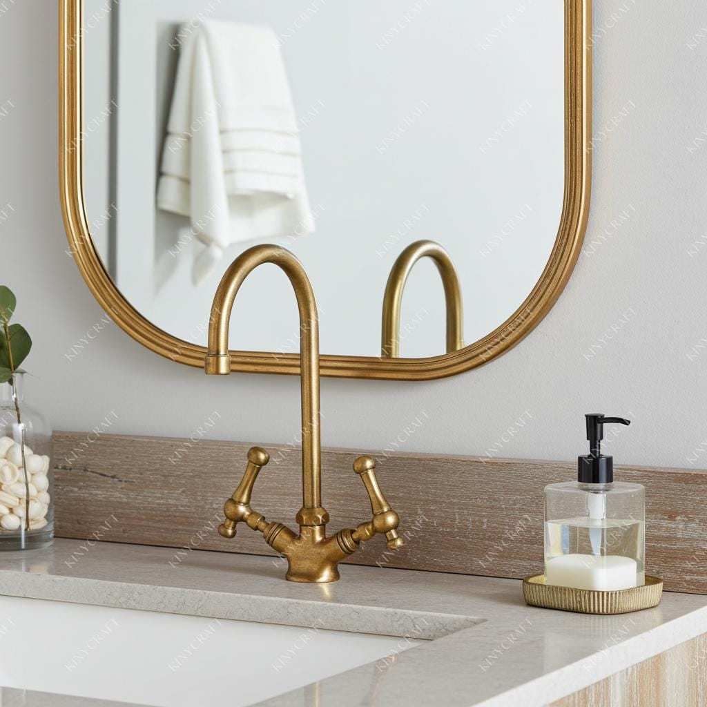 Vintage solid brass bathroom sink faucet with high arc spout