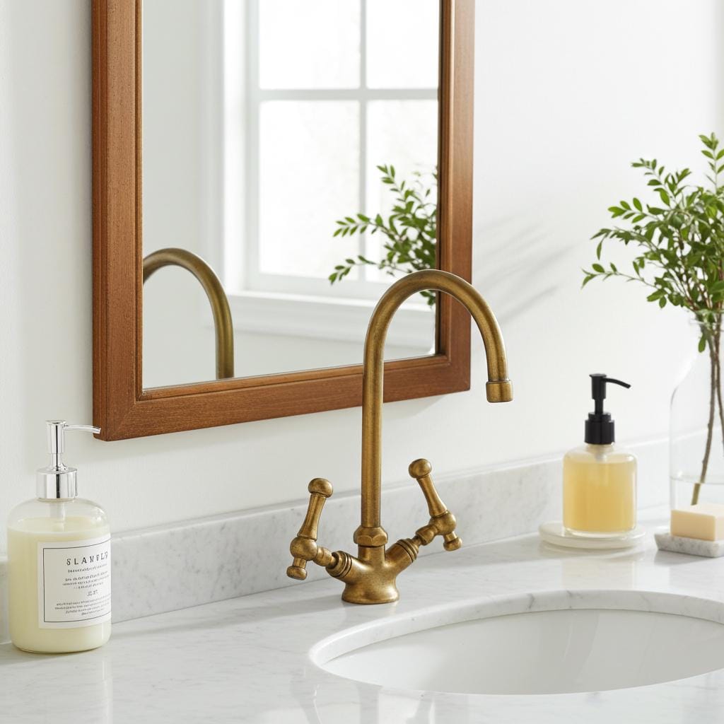 Unlacquered brass single hole bathroom faucet with cross handles