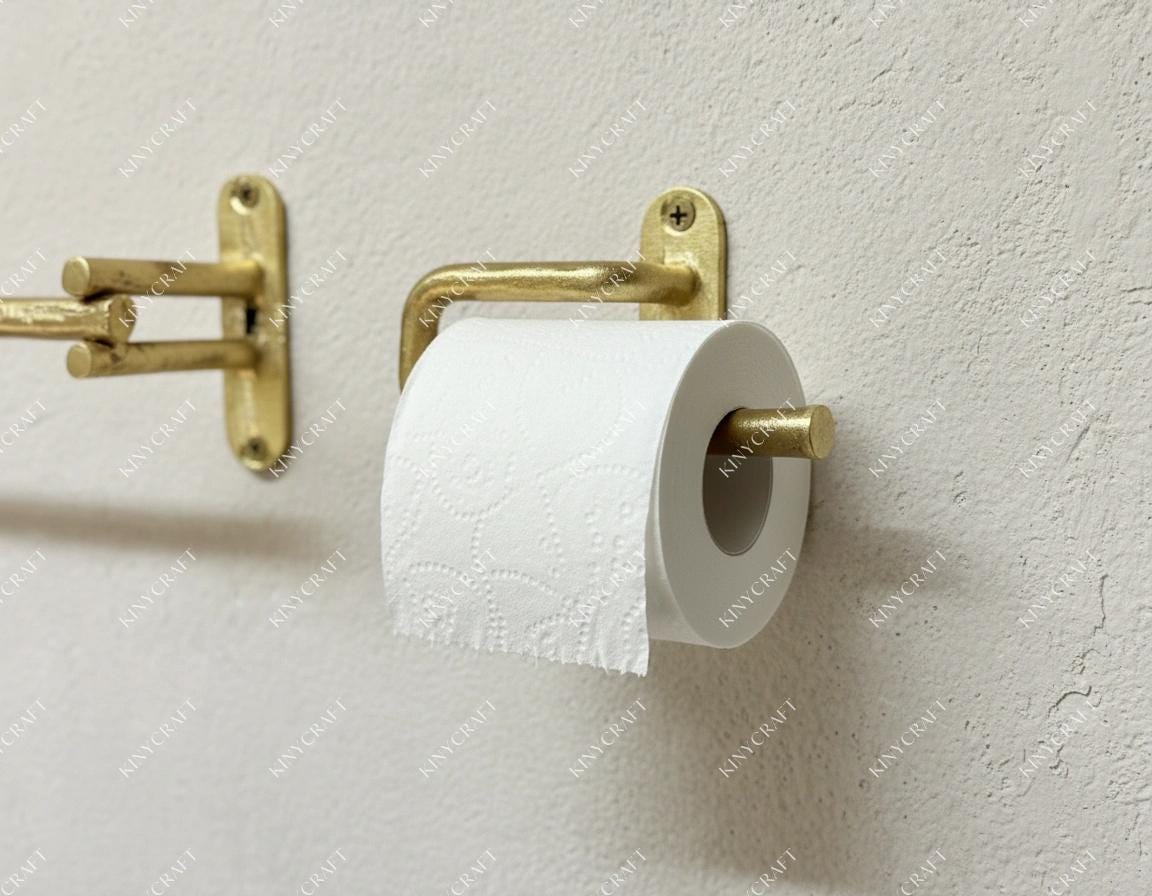 Solid brass toilet paper holder for farmhouse and modern bathrooms