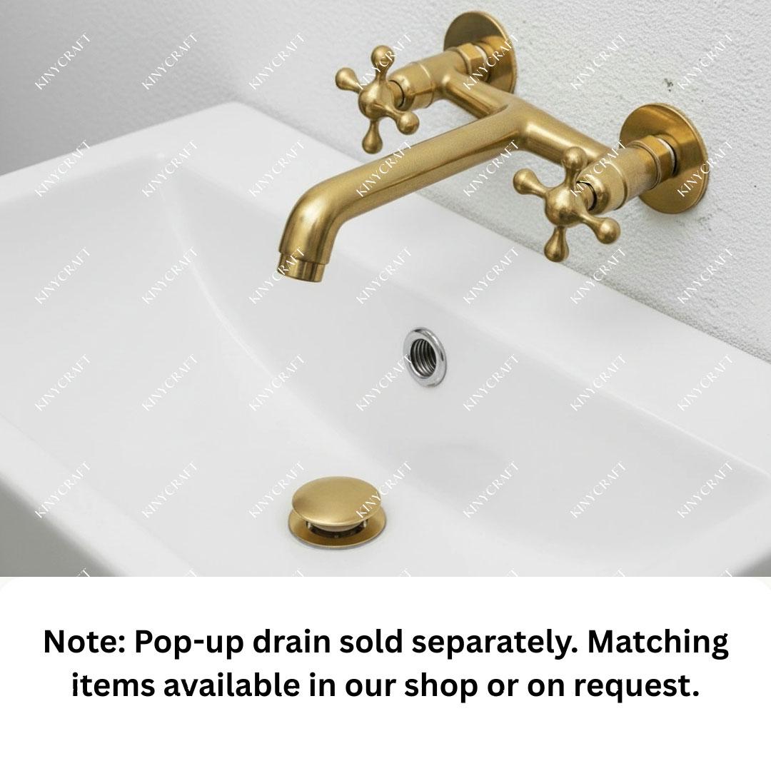 Vintage brass wall mount mixer tap with cross handles for vessel sink