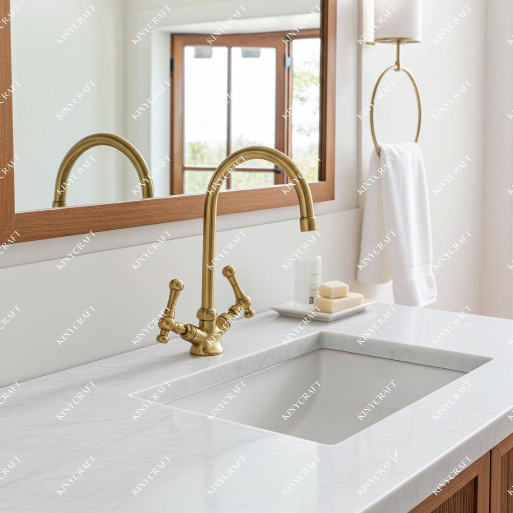 Luxury solid brass bathroom mixer tap with elegant high spout and classic styling.