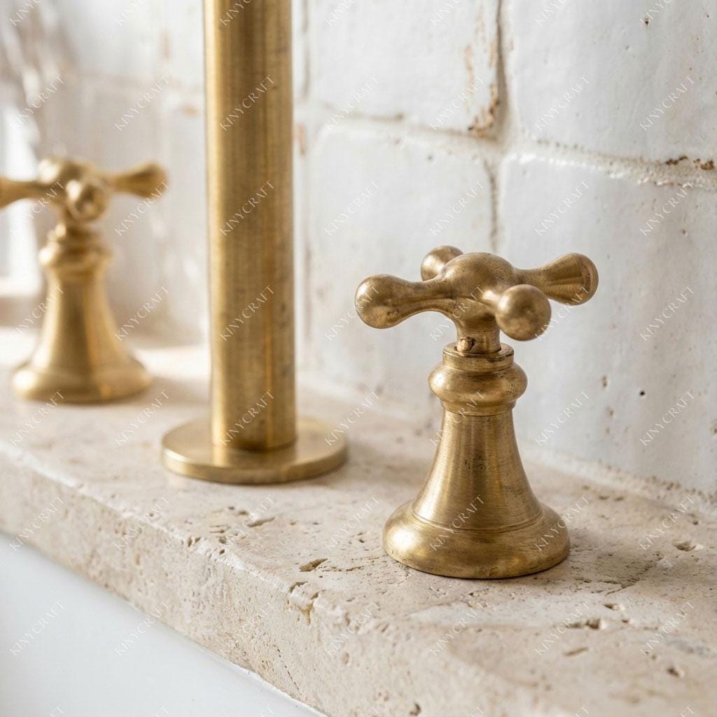Luxury unlacquered brass bathroom mixer tap with high gooseneck spout