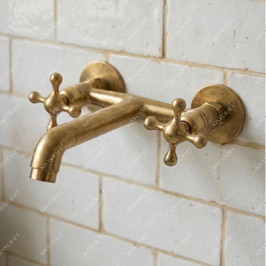 Solid brass wall mounted sink faucet for farmhouse bathroom vanity