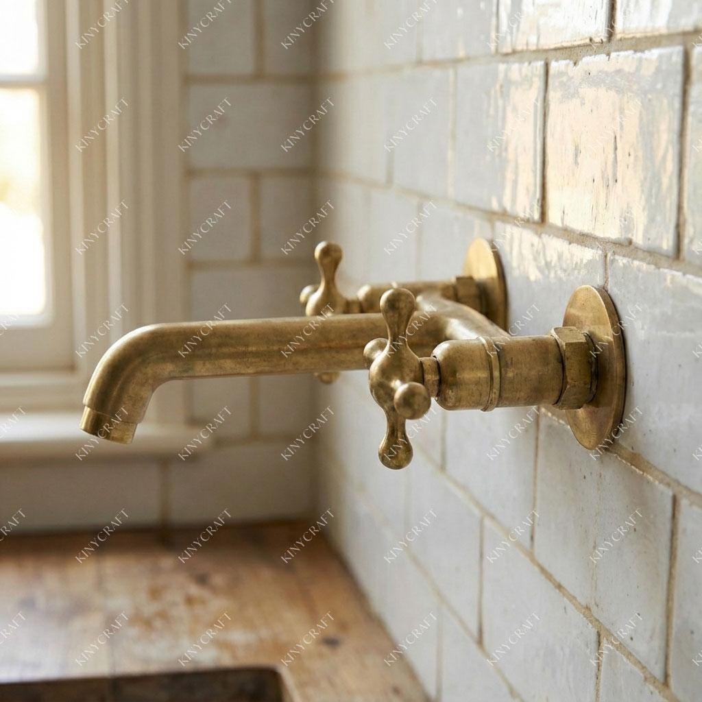 Handmade wall mounted brass bathroom faucet with antique finish
