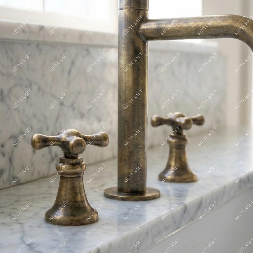 Classic solid brass widespread vanity faucet with living finish and cross handles